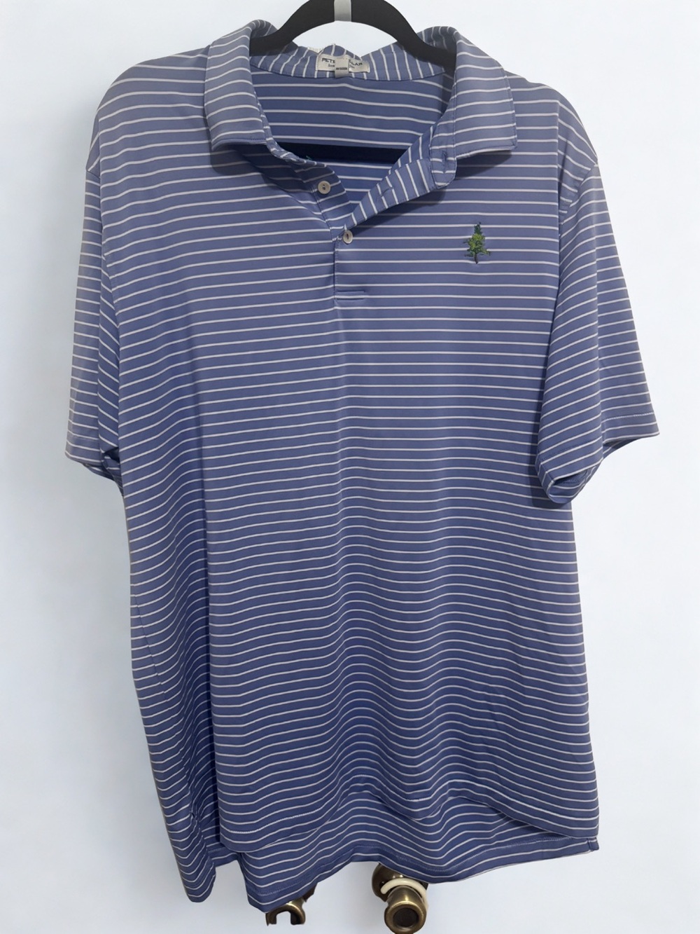 Peter Millar Blue Striped Performance Polo with Tree Emblem